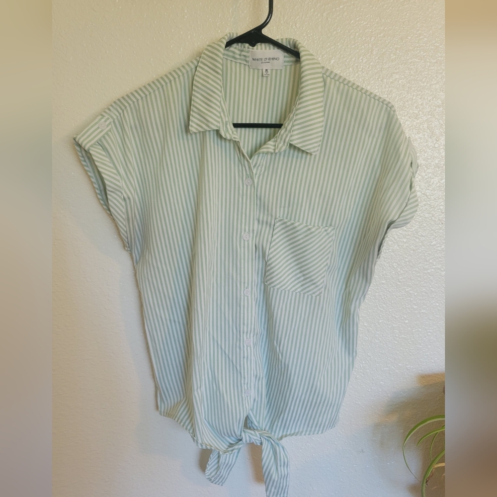 Mint Green Striped Button-Up Top By White Rino, Size Medium